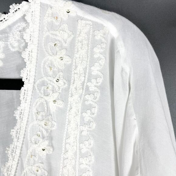 Melissa Odabash Kaftan Maxi Dress Coverup White V-Neck Eyelet Sequins One Size - Picture 3 of 9
